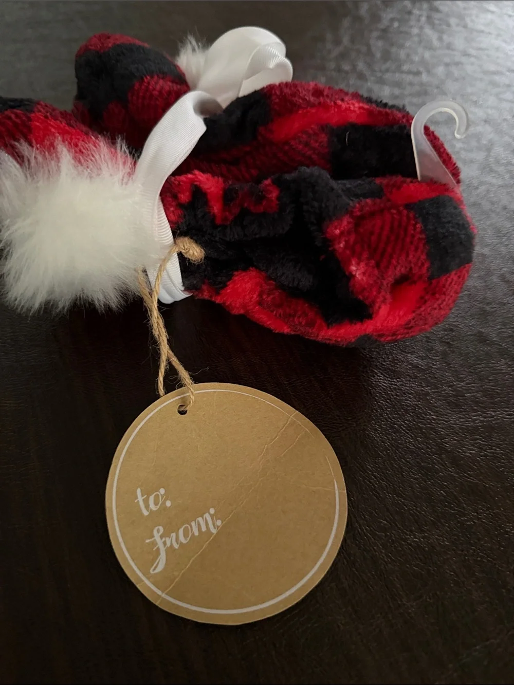 Cozy Red Plaid Pom Pom Kids Slippers, slipper length 8 -8.5 inches